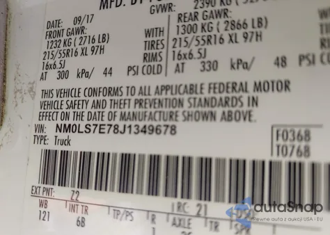 2018 Ford Transit Connect Xl из США, поврежденный, VIN NM0LS7E78J1349678